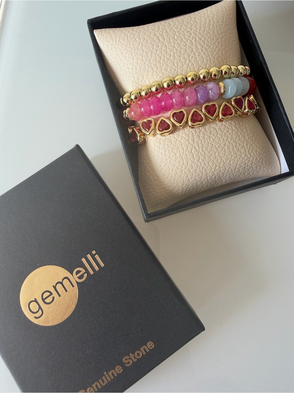 Gemelli Gold beaded colorful Heart Bracelet Stack set